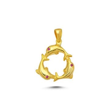 Beelo Gold 14K Altın Taşlı Yunus Dansı Kolye Ucu