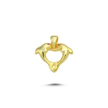 Beelo Gold 14K Altın Kalp Yapan Yunus Balıkları Kolye Ucu