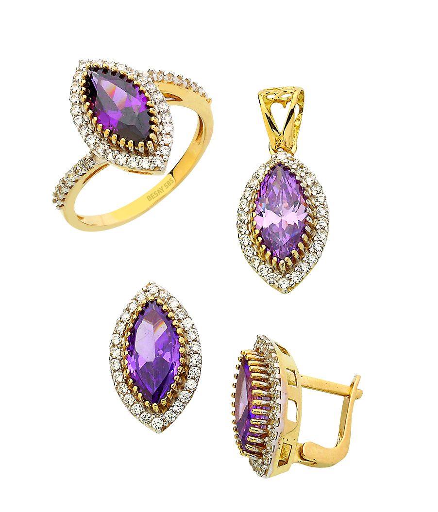 Beelo Gold 14K Altın Renkli Taşlı Set BGTTR068