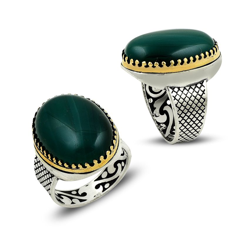 Beelo Silver 925K Gümüş Akik Erkek Yüzük