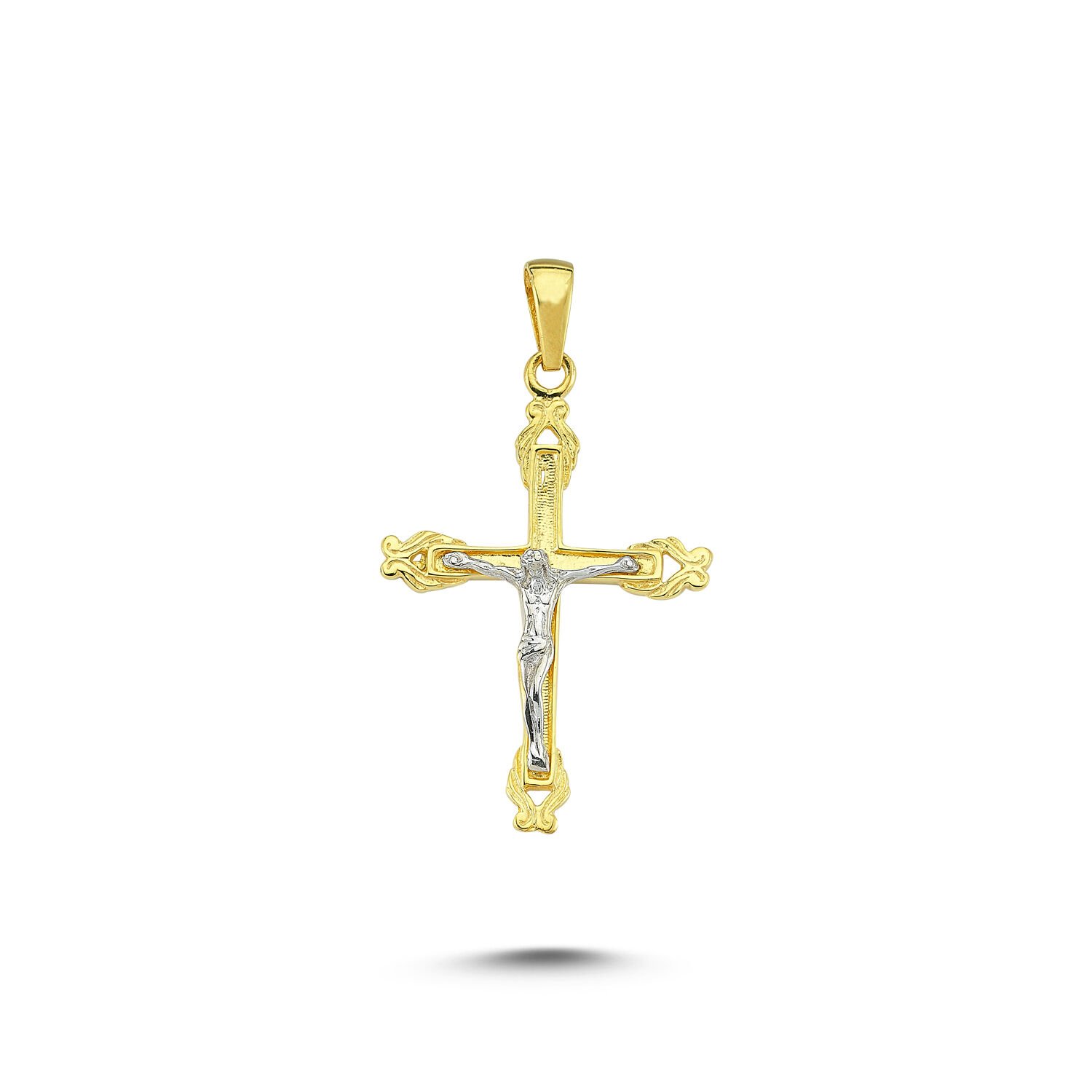 Beelo Gold 14K Altın İkili Renk Haç Kolye Ucu