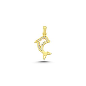 Beelo Gold 14K Altın Taşlı Yunus Balığı Kolye Ucu