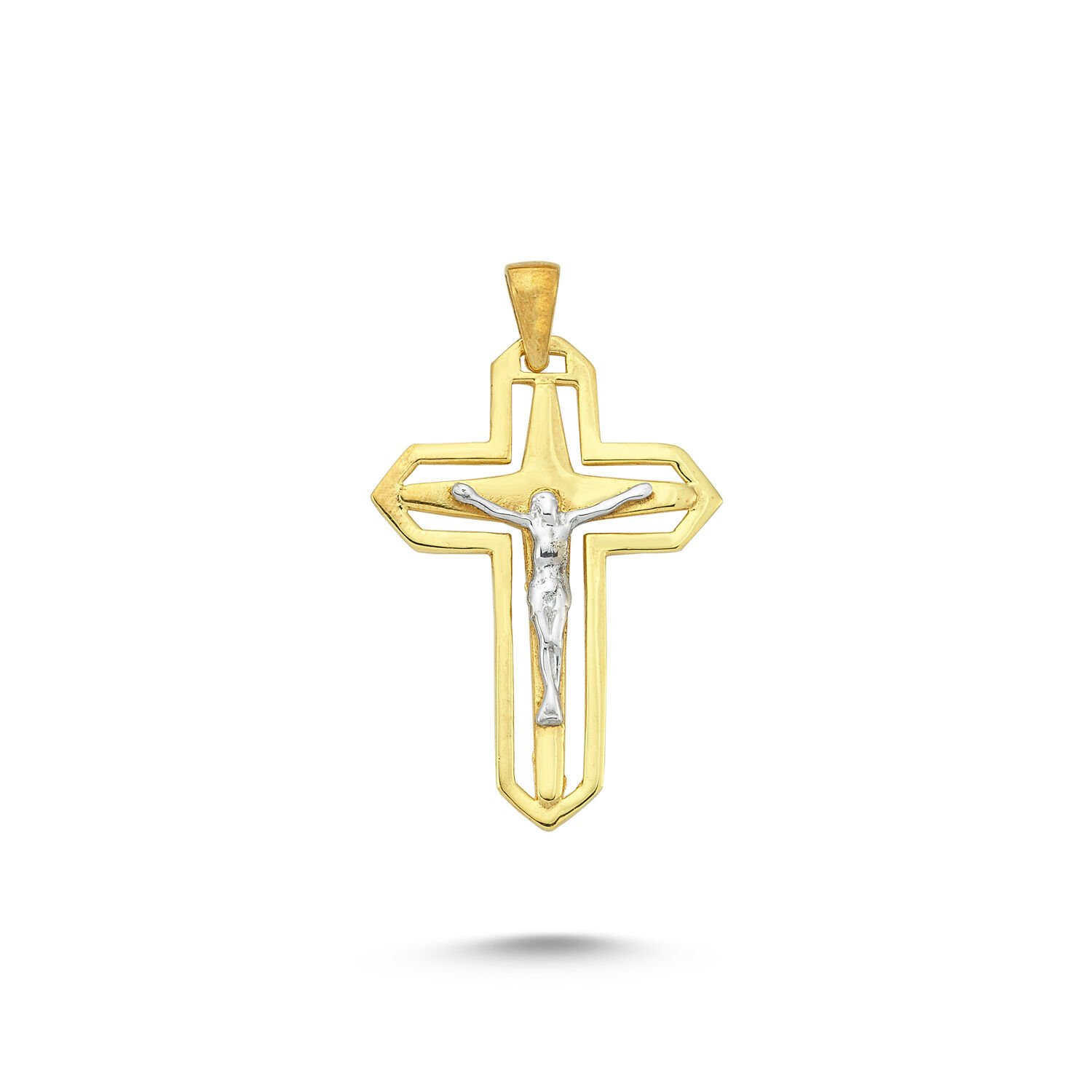 Beelo Gold 14K Altın İkili Renk Haç Kolye Ucu