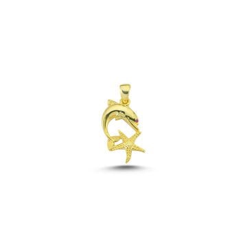 Beelo Gold 14K Altın Deniz Yıldızı ve Yunus Özel Tasarım Kolye Ucu
