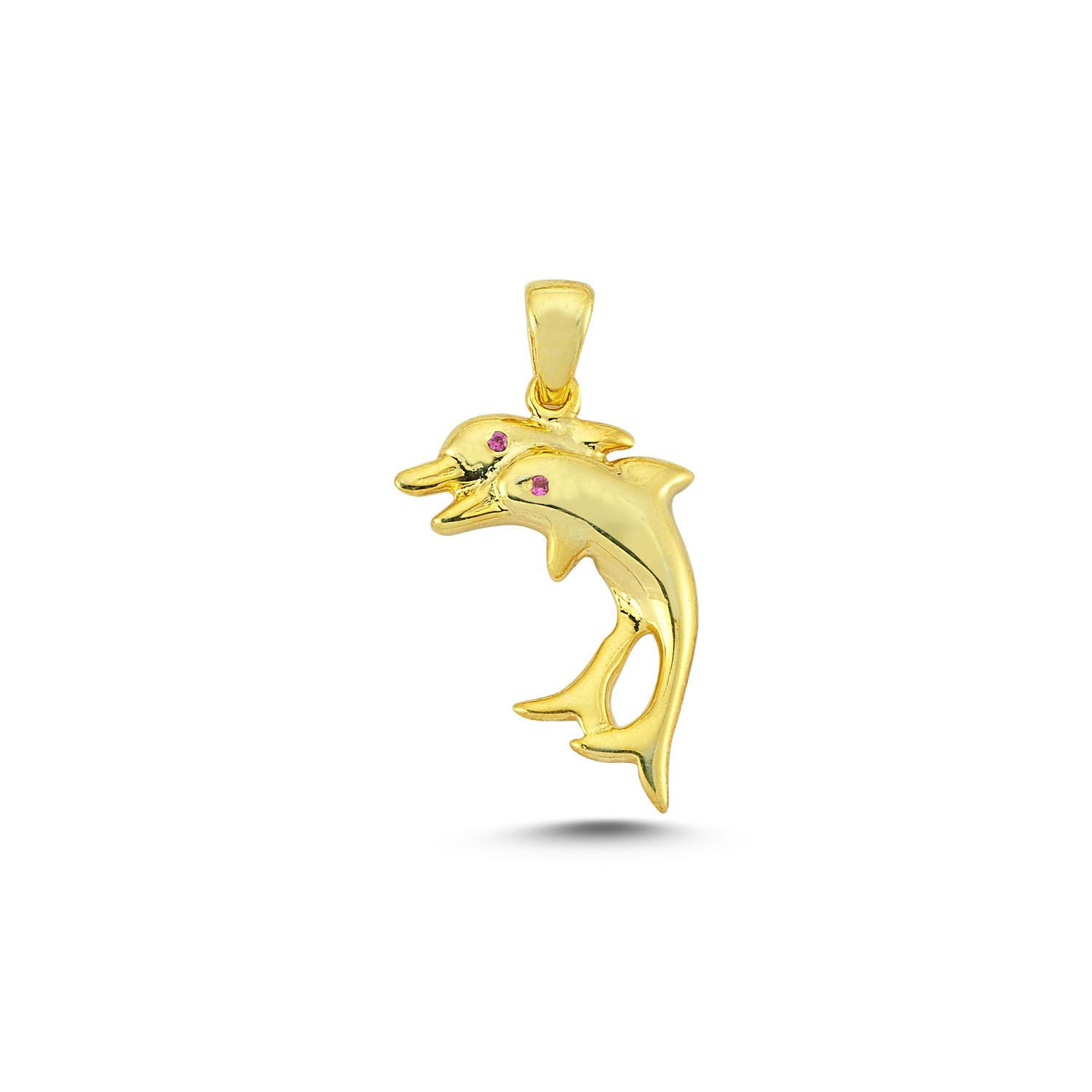 Beelo Gold 14K Altın Taşlı Çift Yunus Balığı Kolye Ucu