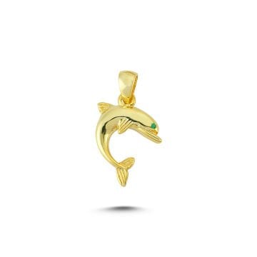 Beelo Gold 14K Altın Taşlı Yunus Balığı Kolye Ucu