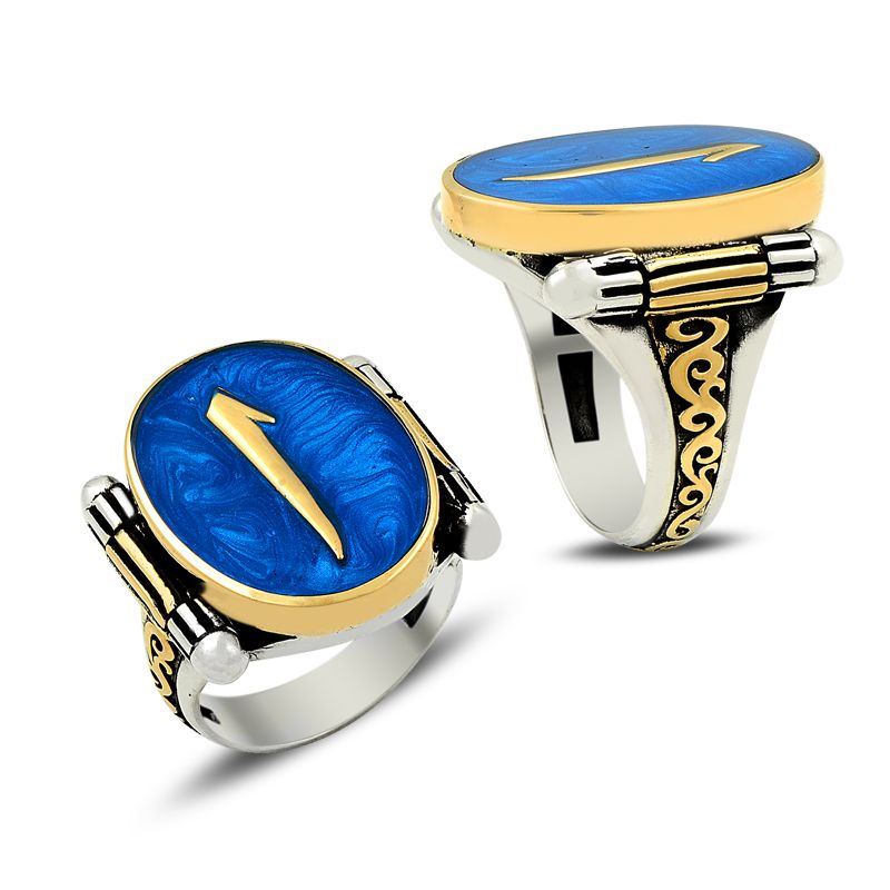 Beelo Silver 925K Gümüş Mineli Elif Erkek Yüzük