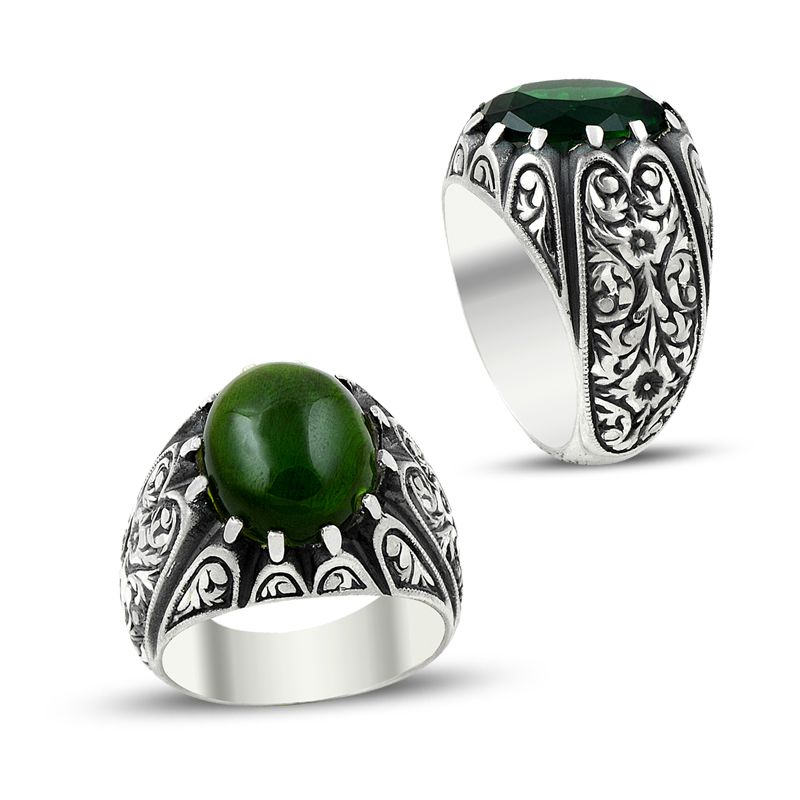 Beelo Silver 925K Gümüş Erzurum El işi Zümrüt Erkek Yüzük