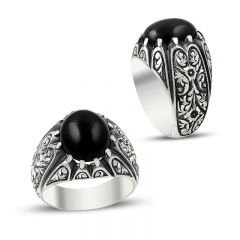 Beelo Silver 925K Gümüş Erzurum El işi Oniks Erkek Yüzük