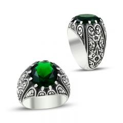 Beelo Silver 925K Gümüş Erzurum El işi Zümrüt Erkek Yüzük
