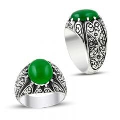 Beelo Silver 925K Gümüş Erzurum El işi Zümrüt Erkek Yüzük