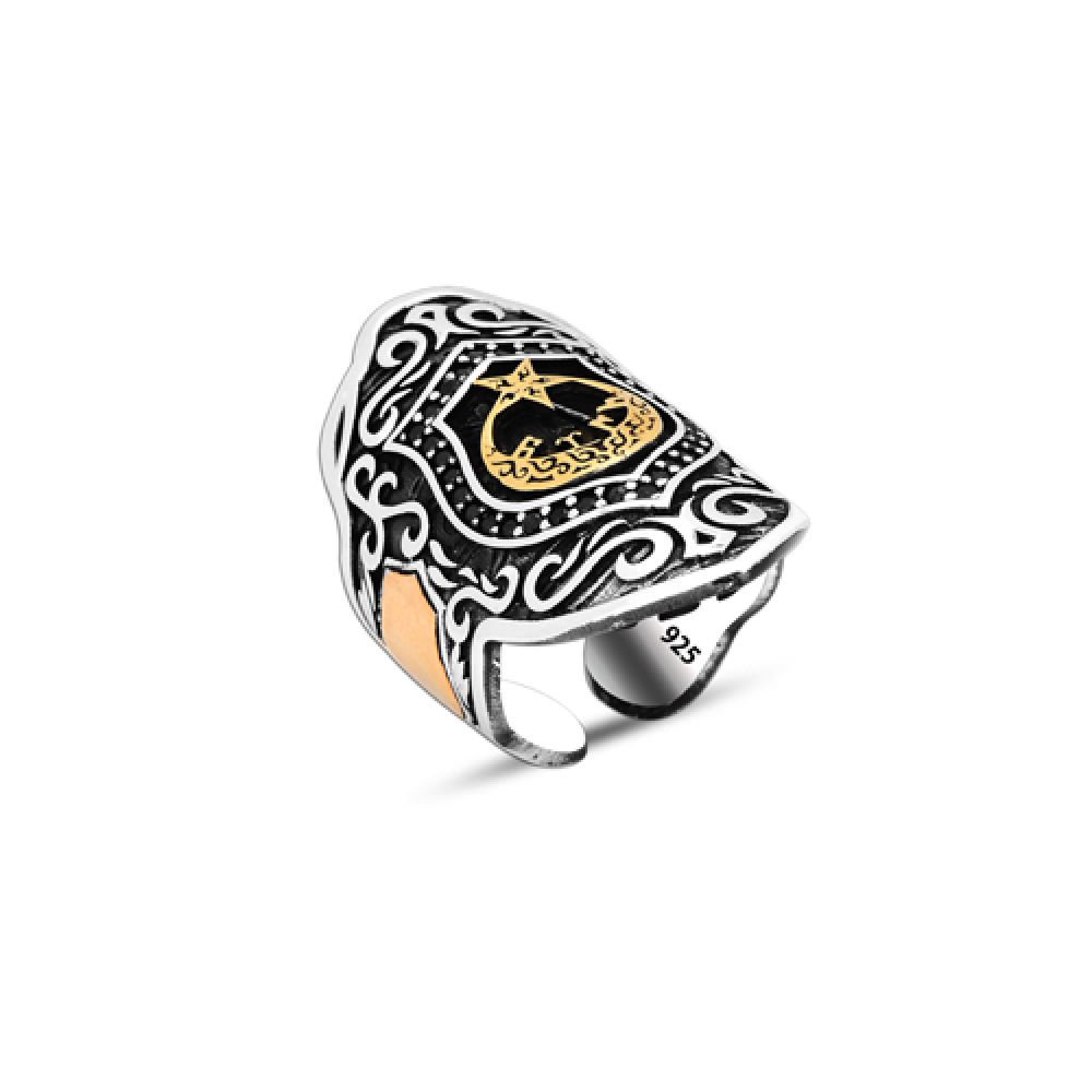 Beelo Silver 925K Gümüş Hz. Süleyman Mührü Motifli Ayarlanabilir Zihgir Erkek Yüzük