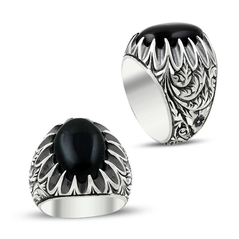 Beelo Silver 925K Gümüş Erzurum El işi Oniks Erkek Yüzük